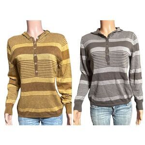 Bundle 2 Long sleeve stripe half button Henley hoodie sweatshirt top M